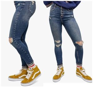 FREE PEOPLE We The Free High Waist Button Fly Distressed Ultra-Stretch Jens